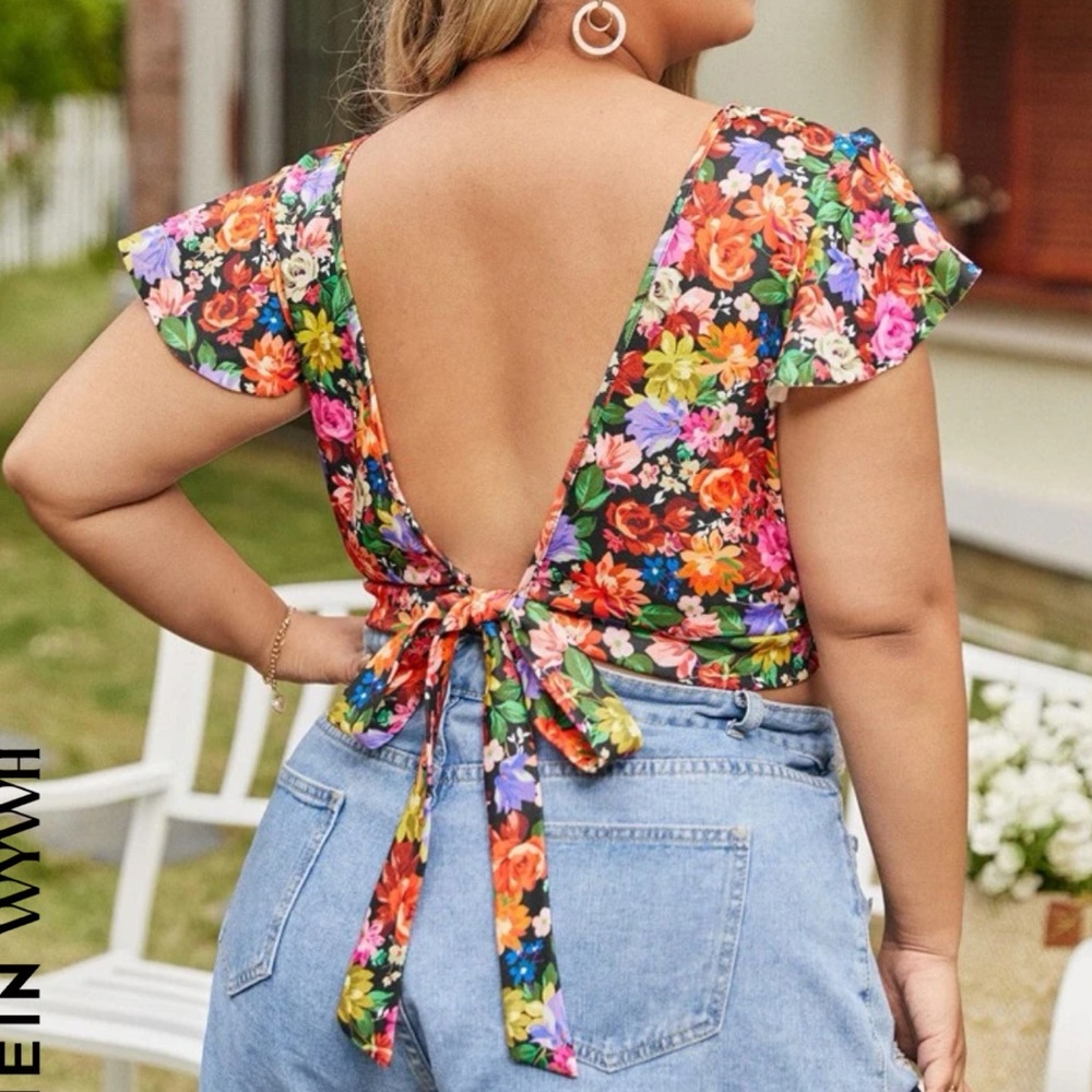 Shein Floral Tie Back Crop Top
